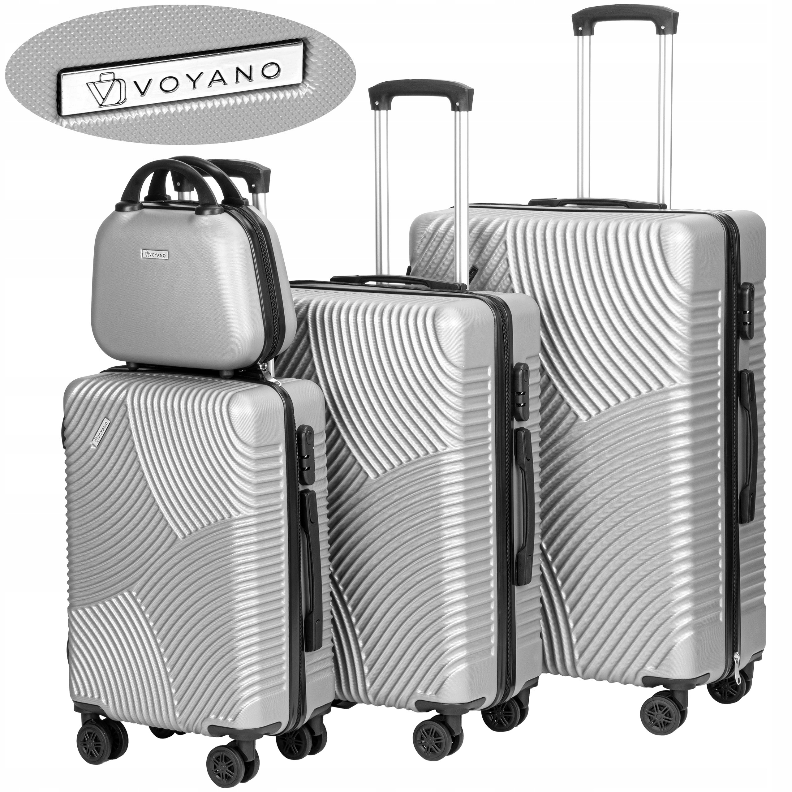 Sada cestovných kufrov Azores 4 ks, ABS, strieborná, 65 l + 59 l + 36 l + 7 l